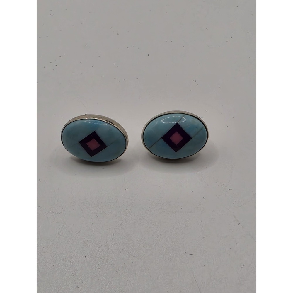 Navajo Designer Willie Saiz Sterling Silver 925 Multi-Stone Inlay Stud Earrings